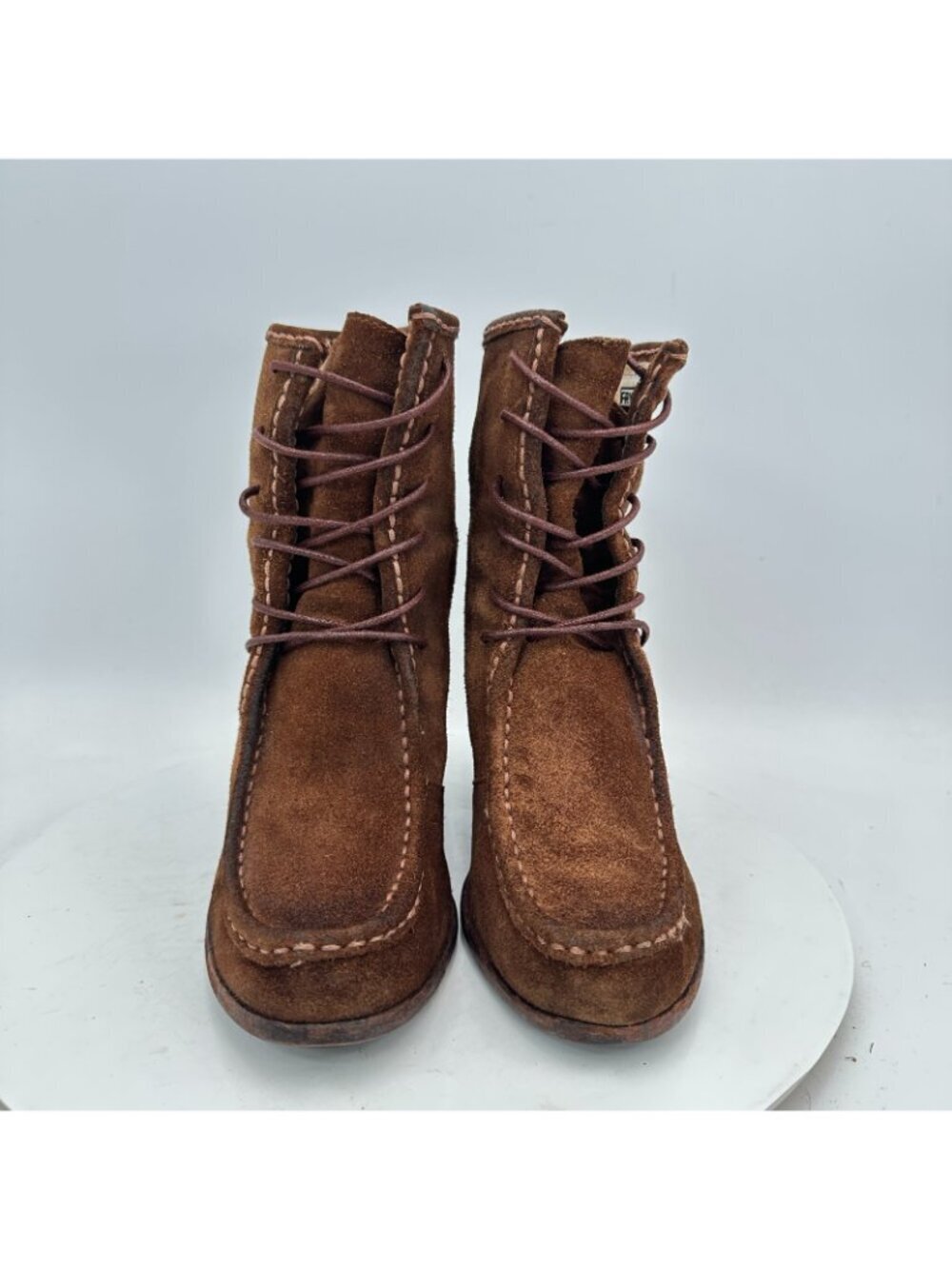 Frye Parker Women Size 8M 3476656 Brown Suede Moc Toe High Heel Ankle Boot - Picture 2 of 11
